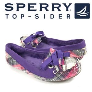 Sperry Purple Plaid Sequin Loafer Flats Sz 8M